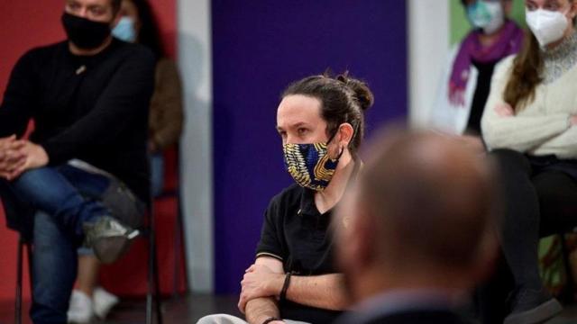 El líder de Podemos, Pablo Iglesias, participa en un acto electoral para las elecciones del 4 de mayo.