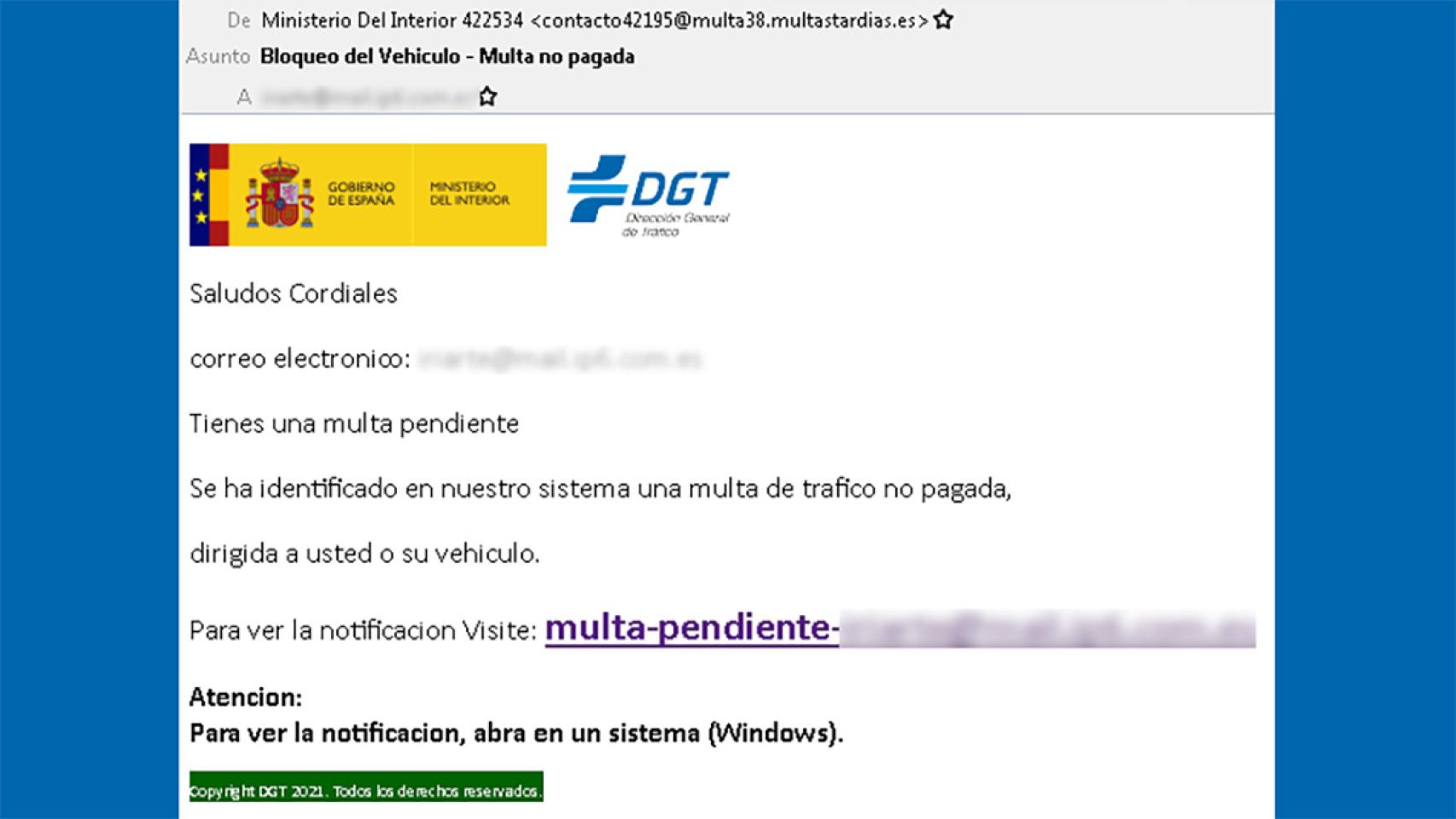 Ejemplo de uno de estos correos.