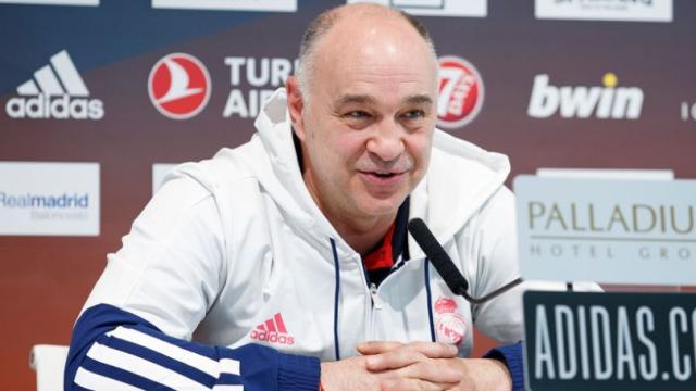 Pablo Laso, en rueda de prensa de la Euroliga