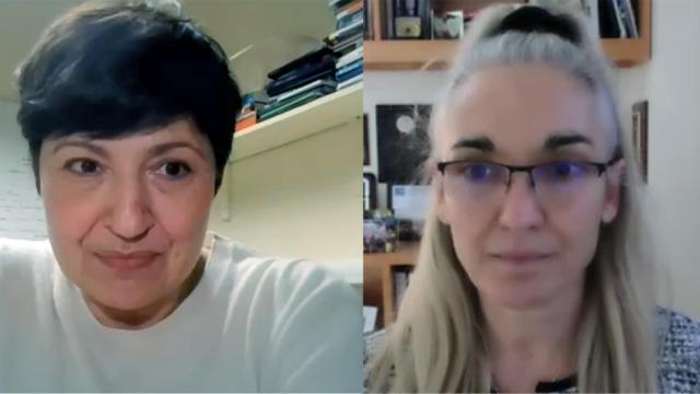 Sonia Contera, catedrática de Física Biológica de la Universidad de Oxford; y  Eva Nogales, catedrática en Bioquímica, Biofísica y Biología Estructural de la Universidad de California.