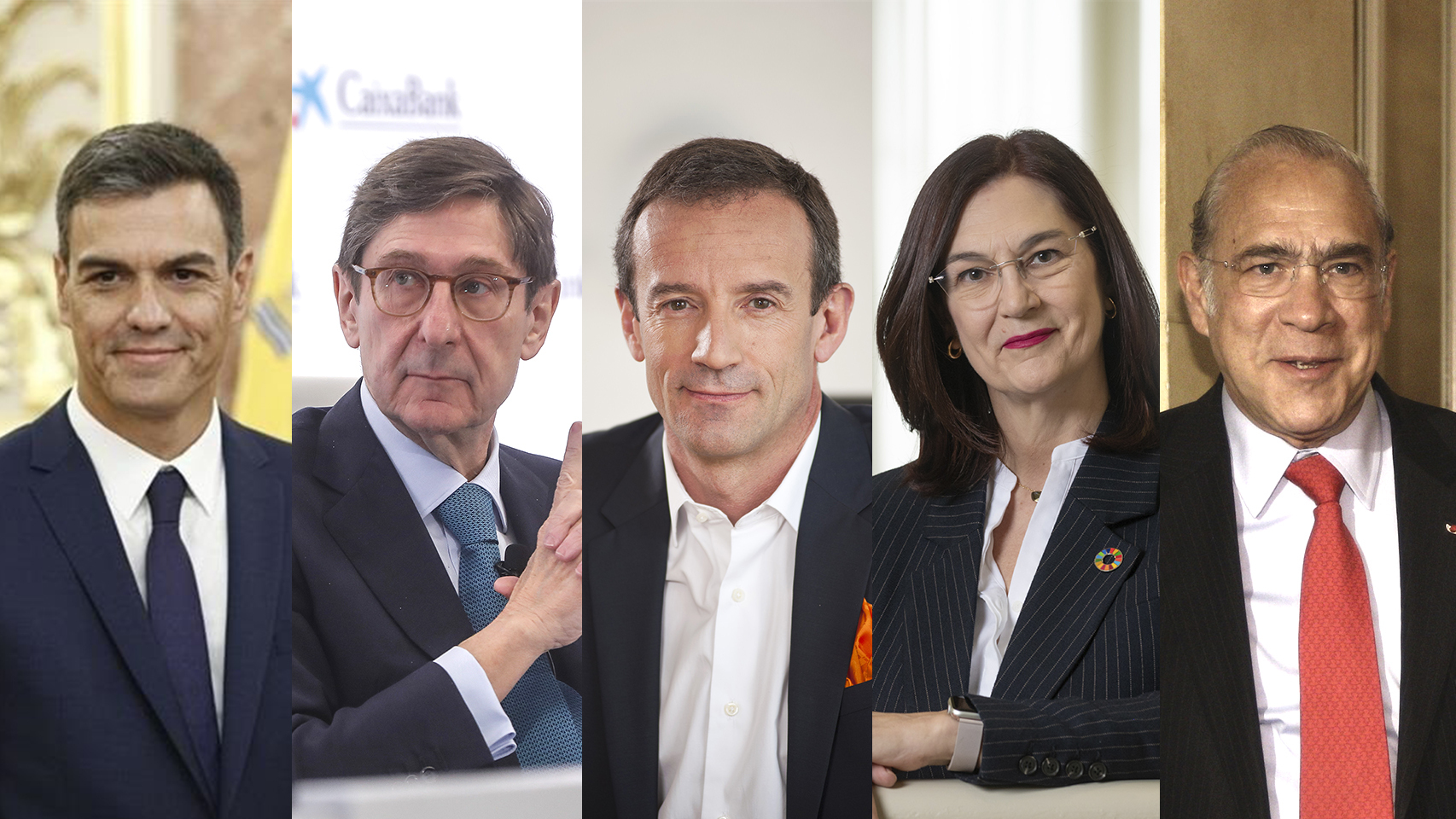 De izda. a dcha. Pedro Sánchez, José Ignacio Goirigolzarri, Jean-François Fallacher, Cani Fernández y Ángel Gurría.