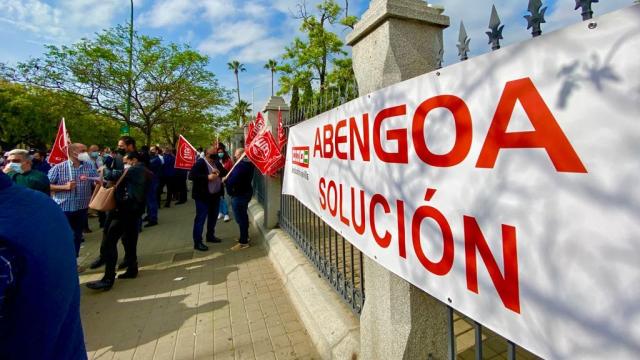 Una concentración de trabajadores de Abengoa en una imagen de archivo.