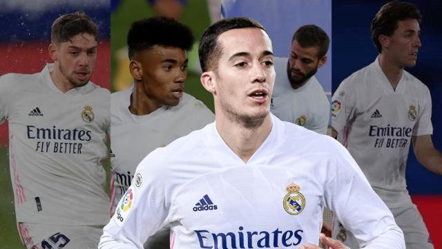 Fede Valverde, Marvin Park, Nacho Fernández y Álvaro Odriozola, en un fotomontaje con Lucas Vázquez