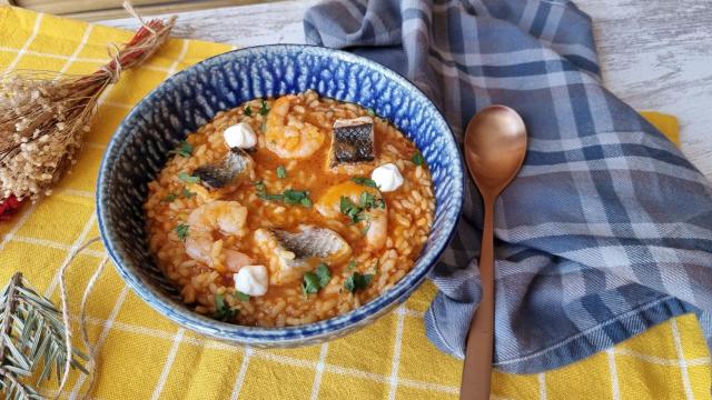 Arroz caldero de lubina y langostinos