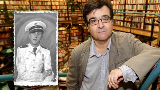 A la izquierda, en blanco y negro, Manuel Mena, el tío abuelo falangista de Javier Cercas. A la derecha, el propio escritor.