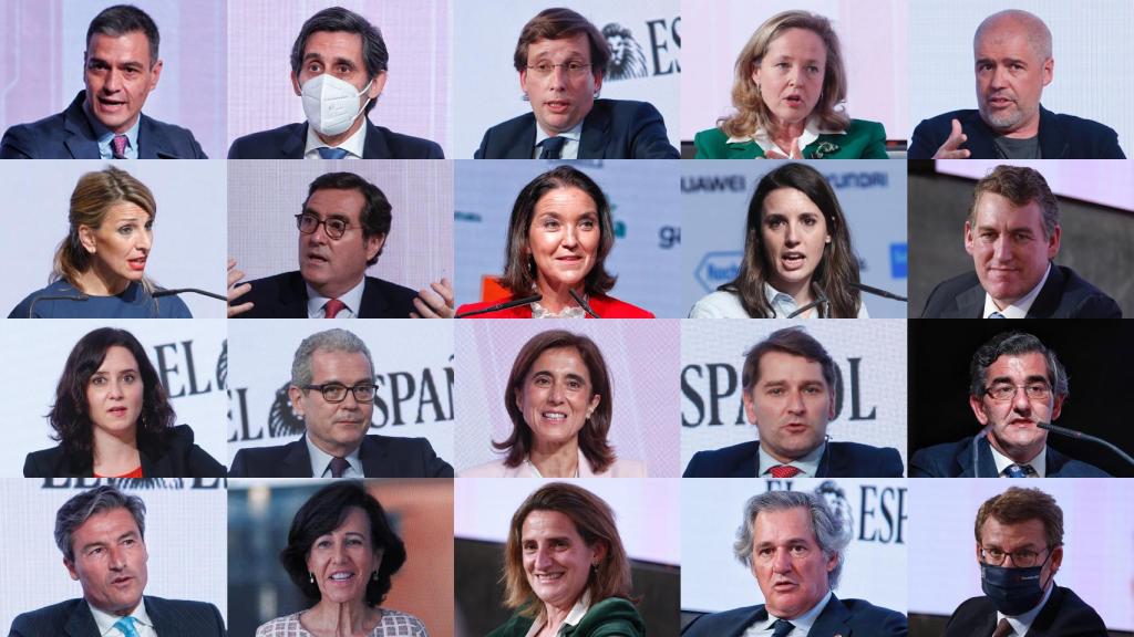 Pedro Sánchez, José María Álvarez-Pallete, José Luis Martínez Almeida, Nadia Calviño, Unai Sordo, Yolanda Díaz, Antonio Garamendi, Reyes Maroto, Irene Montero, Colman Deegan, Isabel Díaz Ayuso, Pablo Isla, Pilar López, Manuel de la Rocha, Juan Abarca, Federico Linares, Ana Botín, Teresa Ribera, José Manuel Entrecanales y Alberto Núñez Feijoo.