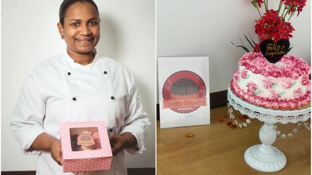 A la izquierda,  Daiane posa con los brigadeiros;  y a la derecha, una de sus tartas