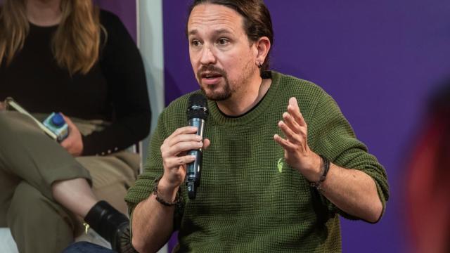 El líder de Unidas Podemos, Pablo Iglesias, este martes en Alcobendas.