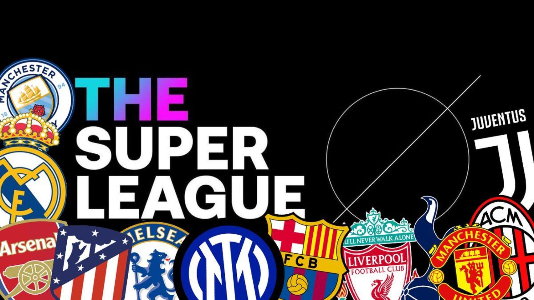 Logo de la Superliga Europea con los escudos de los doce clubes que firmaron el acuerdo inicialmente