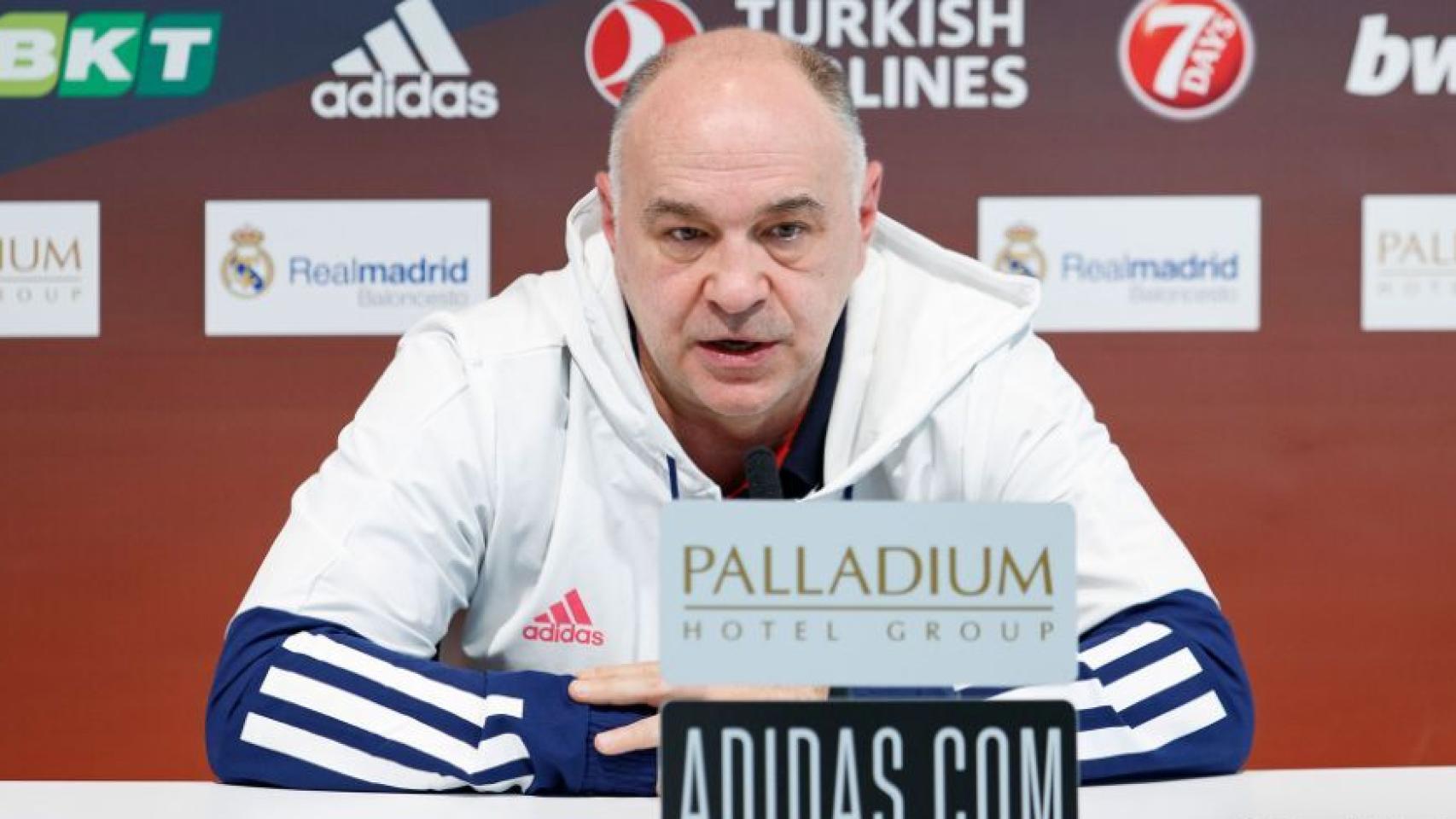 Pablo Laso, en rueda de prensa de la Euroliga