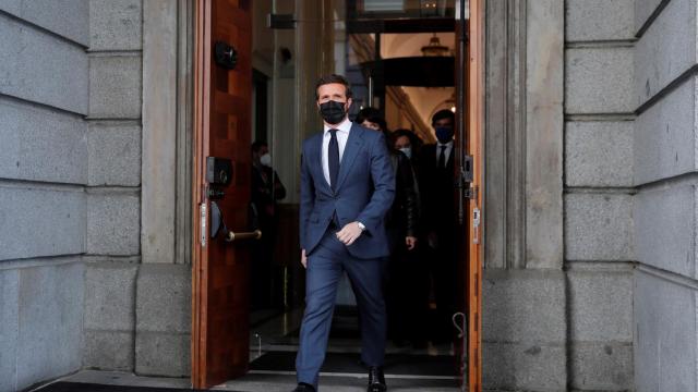 Pablo Casado, este miércoles en el patio del Congreso.
