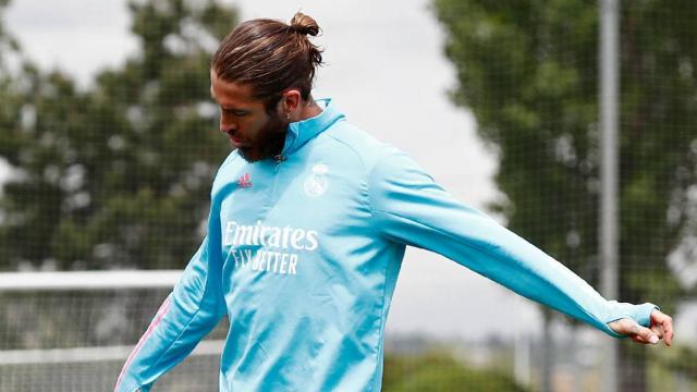 Sergio Ramos en un entrenamiento con el Real Madrid