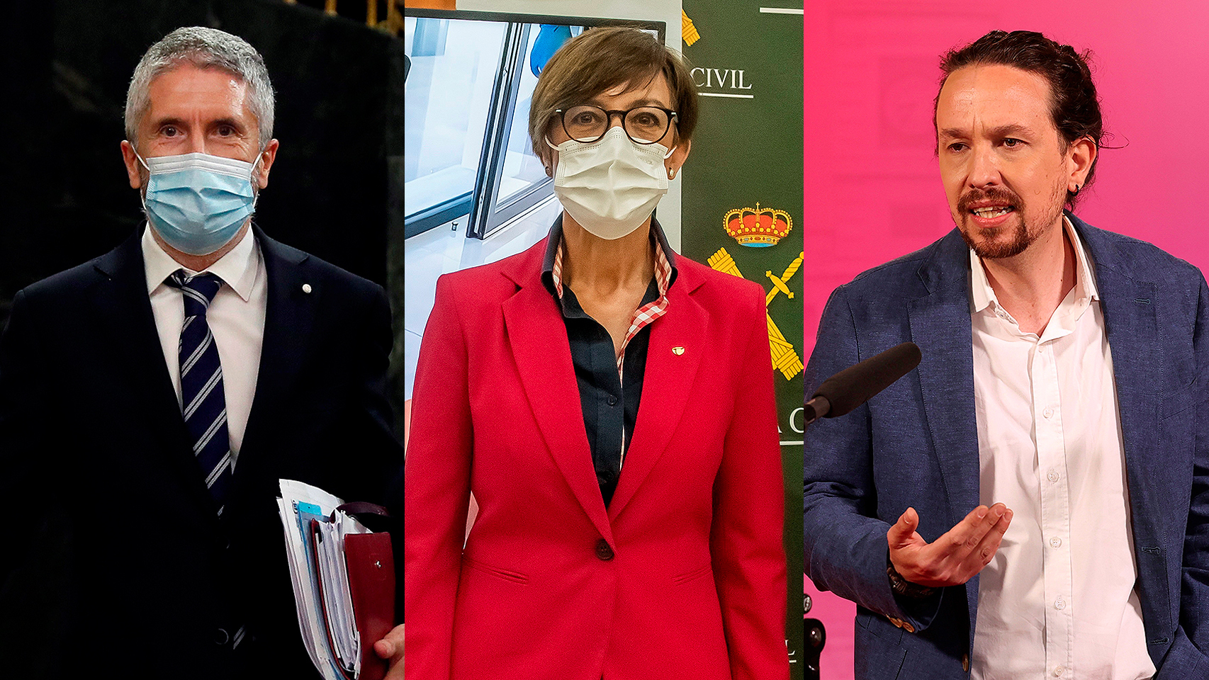 Fernando Grande-Marlaska, María Gámez y Pablo Iglesias.