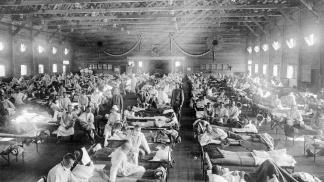 Hospital de campaña en 1918, durante la epidemia de gripe española.
