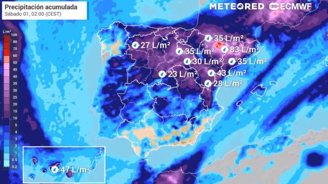 Precipitaciones acumuladas hasta el sábado. Meteored.
