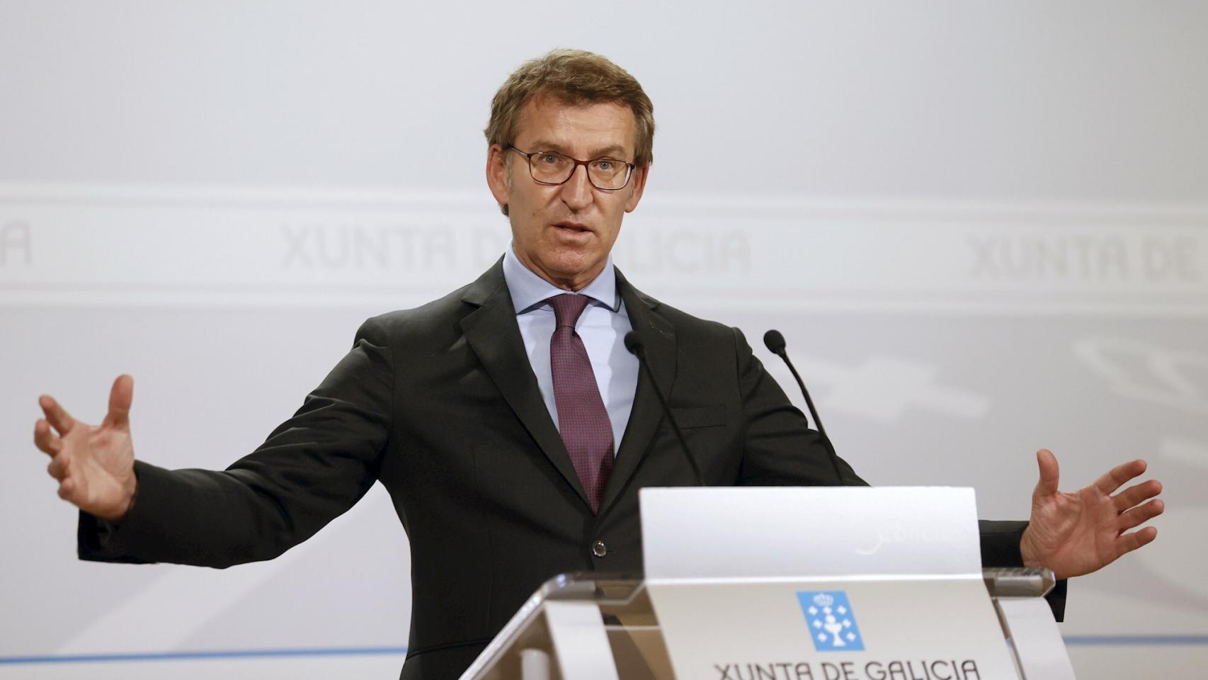 El presidente de la Xunta de Galicia, Alberto Núñez Feijóo, tras la reunión semanal de su Ejecutivo