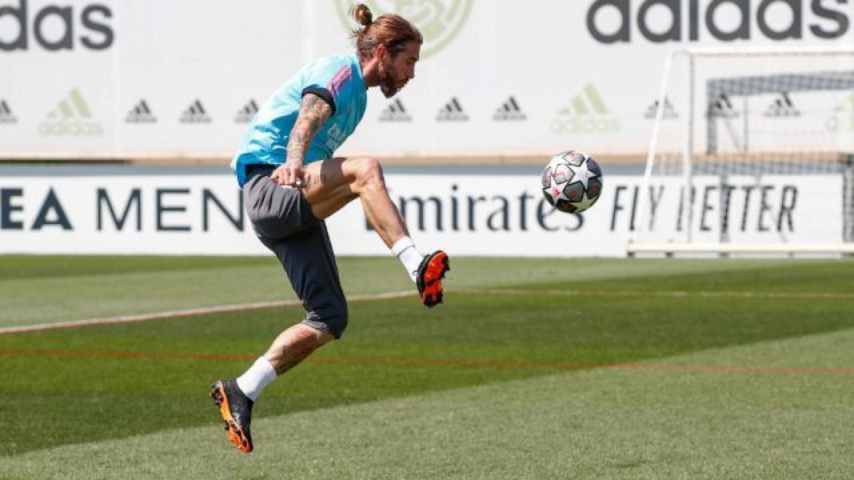 Sergio Ramos, durante un entrenamiento del Real Madrid