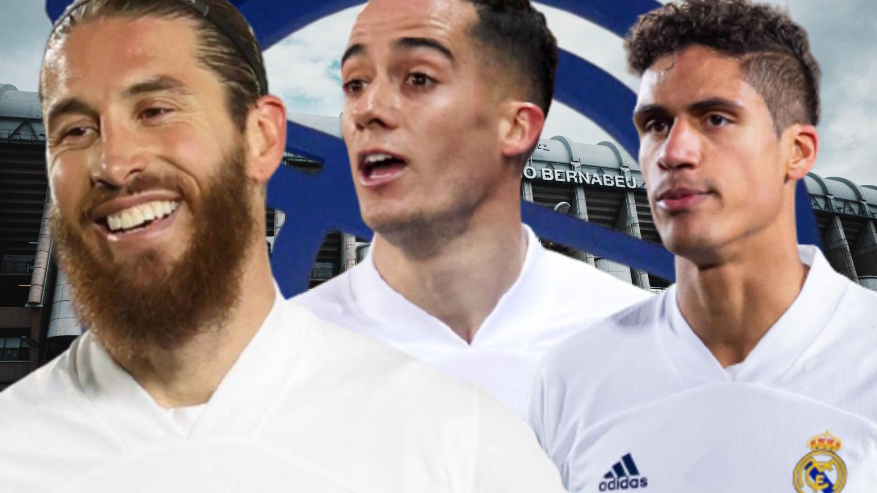 Sergio Ramos, Lucas Vázquez y Varane, en un fotomontaje
