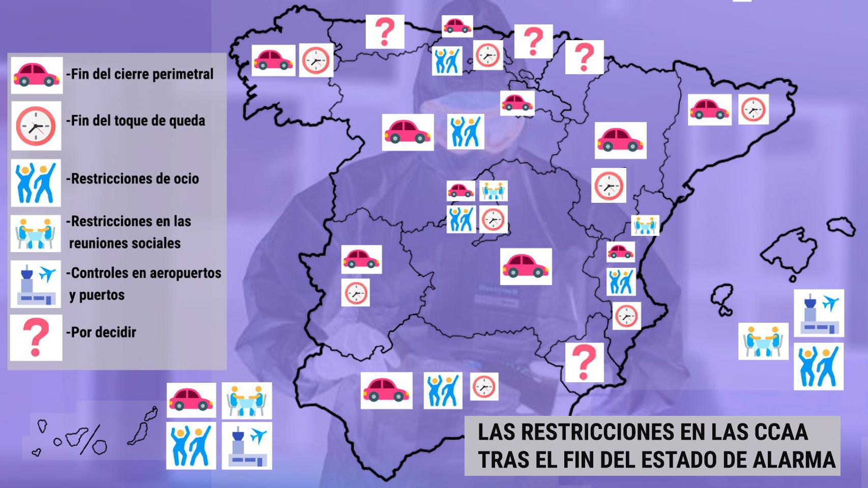 Las restricciones en las CCAA tras el fin del estado de alarma.
