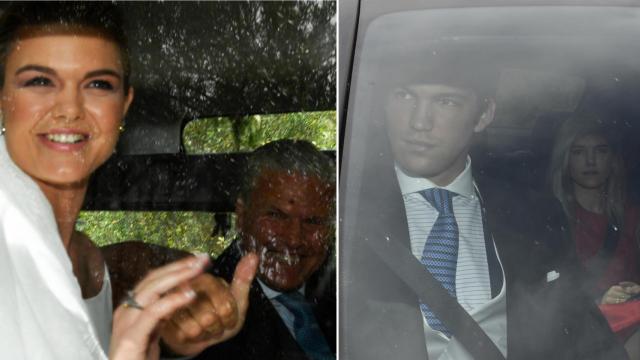 Alejandra Ruiz y Ernesto de Novales llegando a su boda en un montaje de JALEOS.