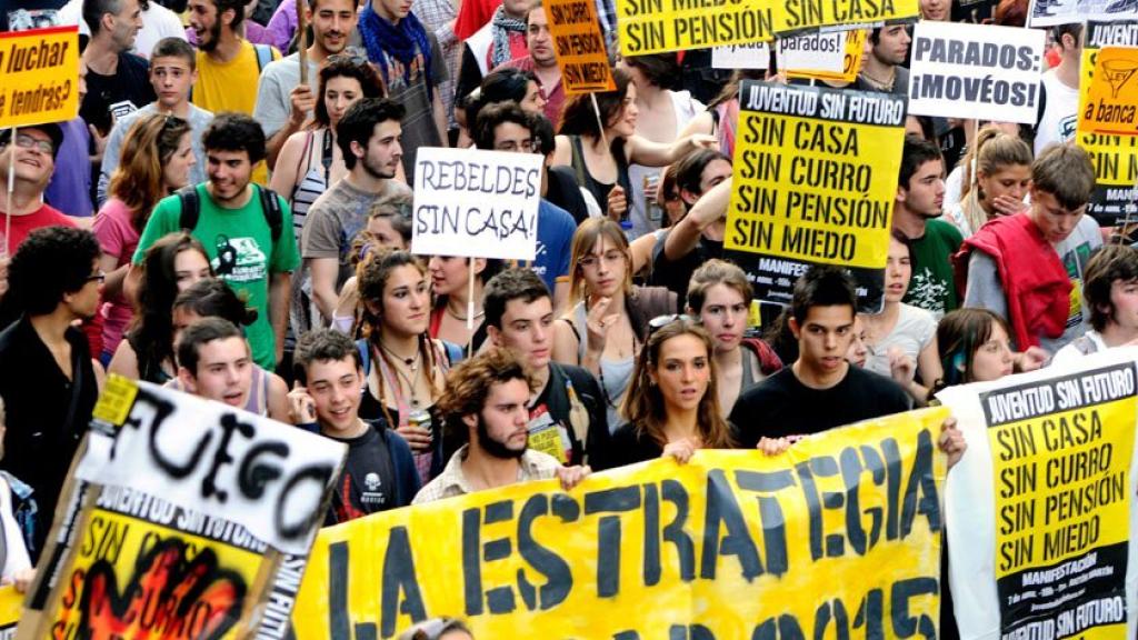 Manifestación del colectivo Juventud Sin Futuro, uno de los impulsores del 15-M, en abril de 2011.