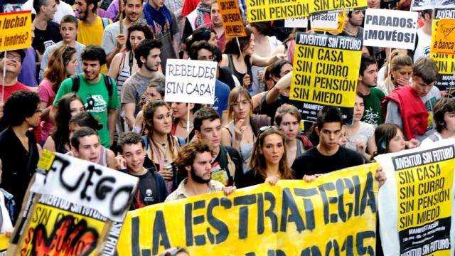 Manifestación del colectivo Juventud Sin Futuro, uno de los impulsores del 15-M, en abril de 2011.