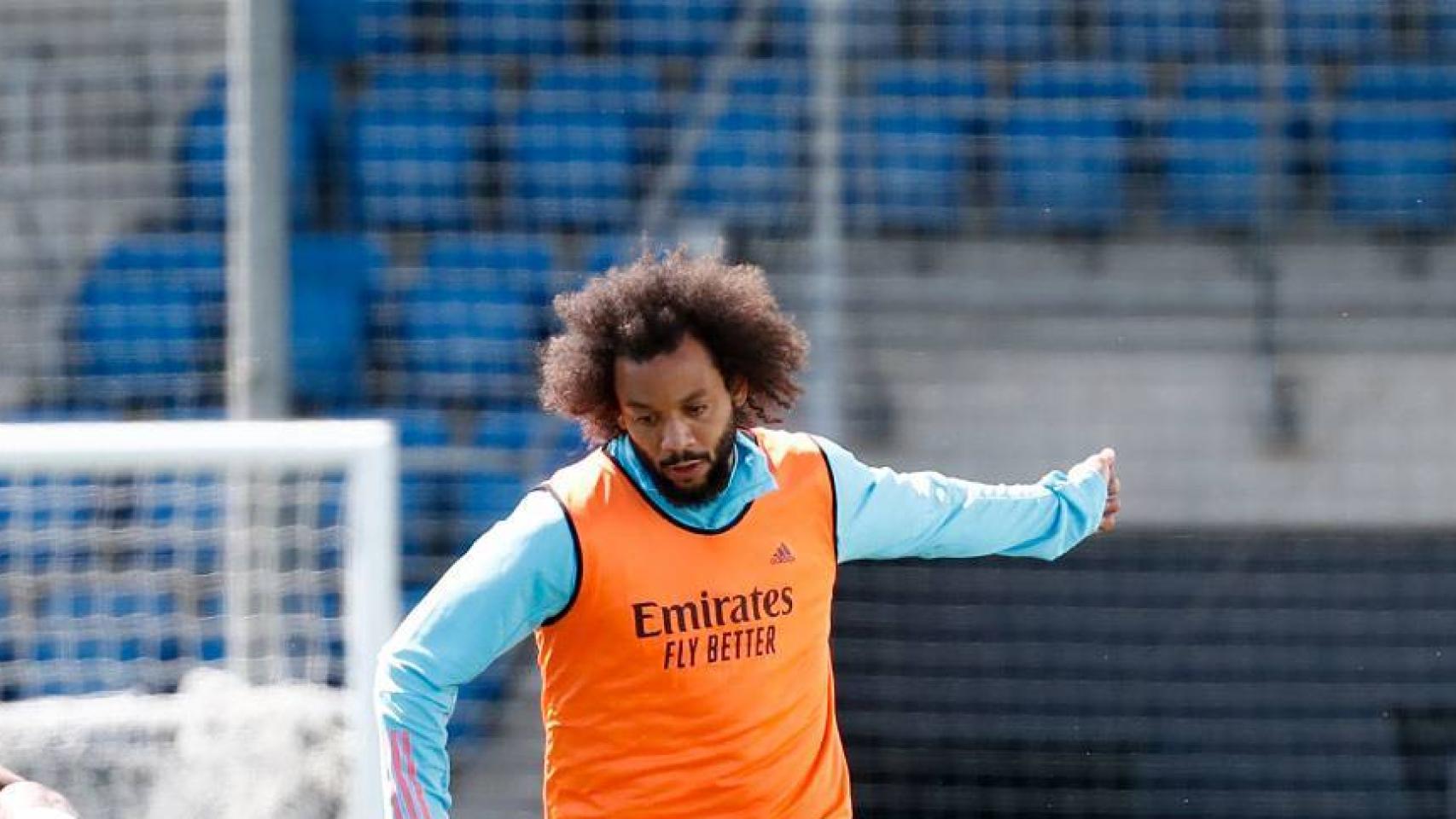 Rodrygo Goes y Marcelo, durante un entrenamiento del Real Madrid