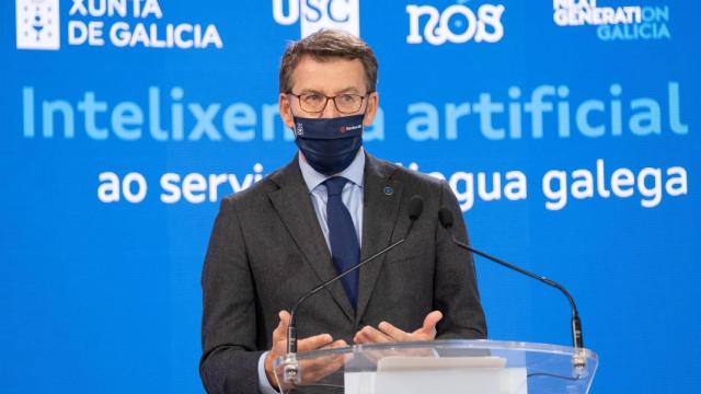El presidente de la Xunta de Galicia, Alberto Núñez Feijóo, durante una rueda de prensa.