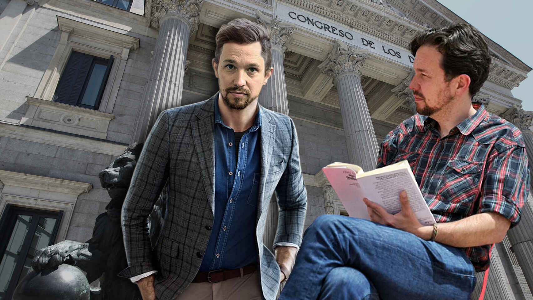A la izquierda, Pablo Iglesias en la recreación de JALEOS. A la derecha, con su nueva imagen.