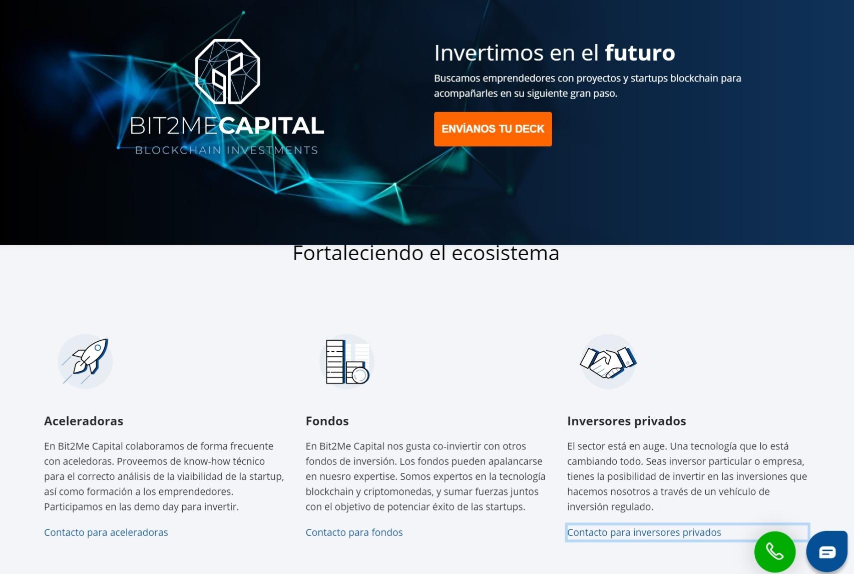 Pantallazo en la web de Bit2Me Capital.