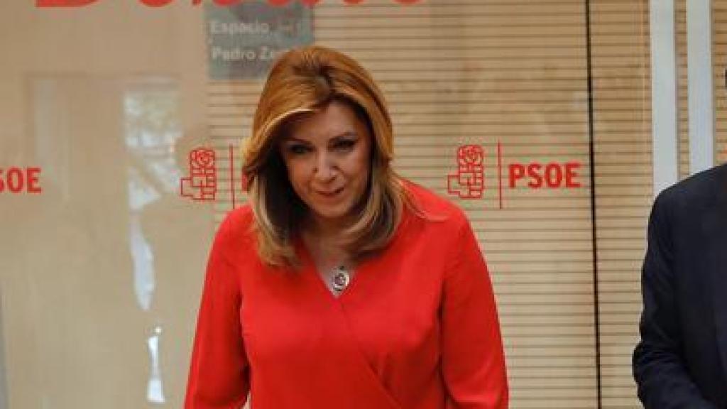 Susana Díaz, Patxi López y Pedro Sánchez, en el debate de las primarias de 2017.