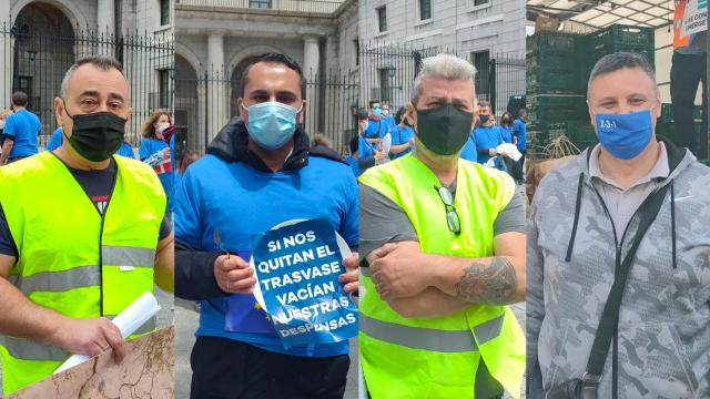 Joaquín, Manuel, Antonio y Raúl, en la manifestación de los regantes frente al Ministerio de Transición Ecológica.