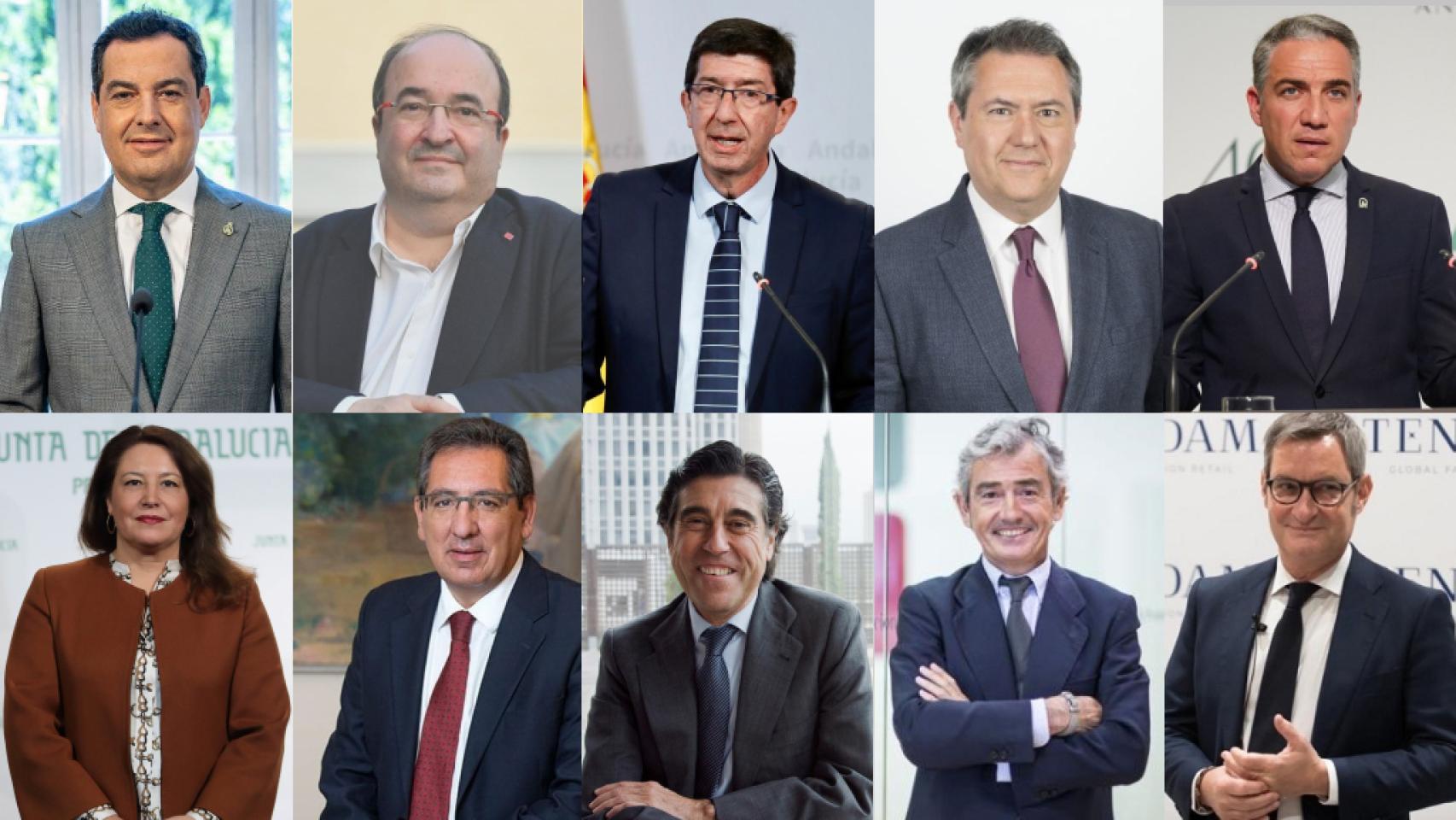 Juan Manuel Moreno Bonilla, presidente de la Junta de Andalucía; Miquel Iceta, ministro de Política Territorial y Función Pública; Juan Marín, vicepresidente de la Junta y consejero de Turismo; Juan Espadas, alcalde de Sevilla y actual candidato en las primarias del PSOE andaluz; Elías Bendodo, consejero de Presidencia y portavoz del Gobierno andaluz; Carmen Crespo, consejera de Agricultura; Antonio Pulido, presidente de la Fundación Cajasol; Manuel Manrique, presidente y CEO de Sacyr; José María Pacheco, presidente de Konecta y Jaume Miquel, presidente y consejero delegado de Tendam.