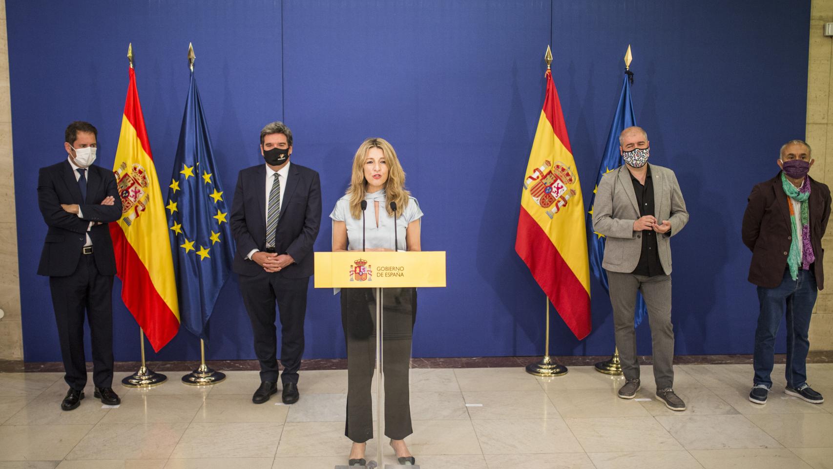 Yolanda Díaz, Gerardo Cuerva, Unai Sordo y Pepe Álvarez.