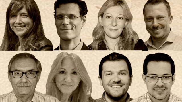 De izquierda a derecha: Laura Ferrero, Marcos Chicot, Eva Gª Sáenz de Urturi, Sergio Mejías, Manuel Rico, Adelaida Herrera, Andrea Pasino y Alberto Cerezuela