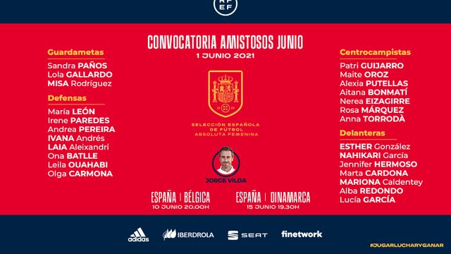La convocatoria de la selección española de fútbol femenino para los amistosos de junio de 2021