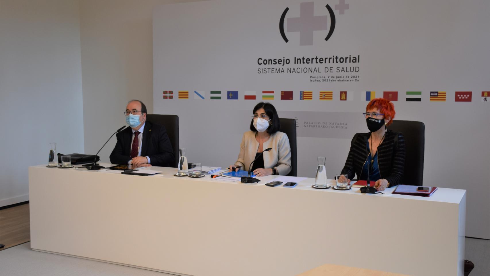 Imagen del Consejo Interterritorial de este miércoles en Navarra con la consejera de salud Marcos Indurain.