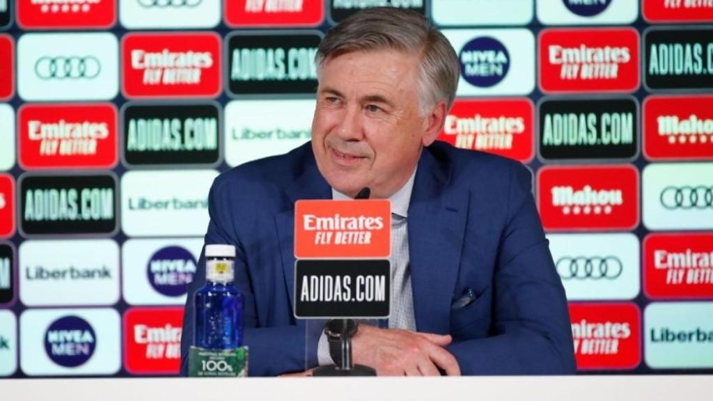 Carlo Ancelotti, durante su primera rueda de prensa en su regreso al Real Madrid