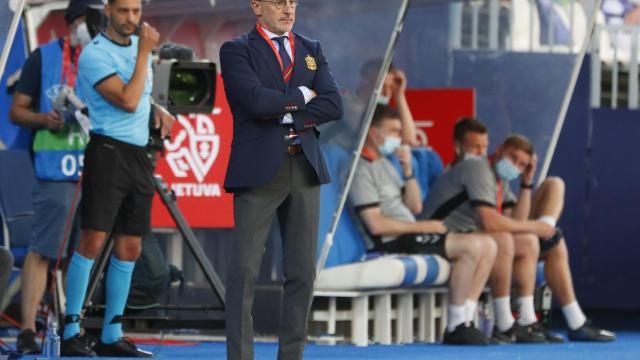 Luis de la Fuente, en la banda del Estadio de Butarque