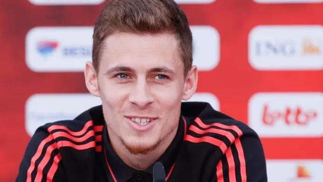 Thorgan Hazard, durante una rueda de prensa con la selección de Bélgica