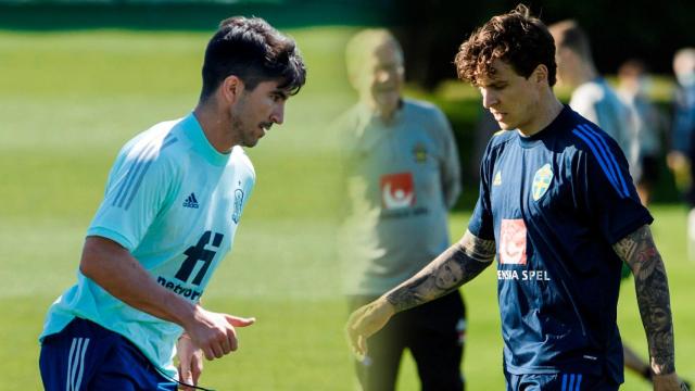 Carlos Soler y los jugadores de Suecia, en un fotomontaje