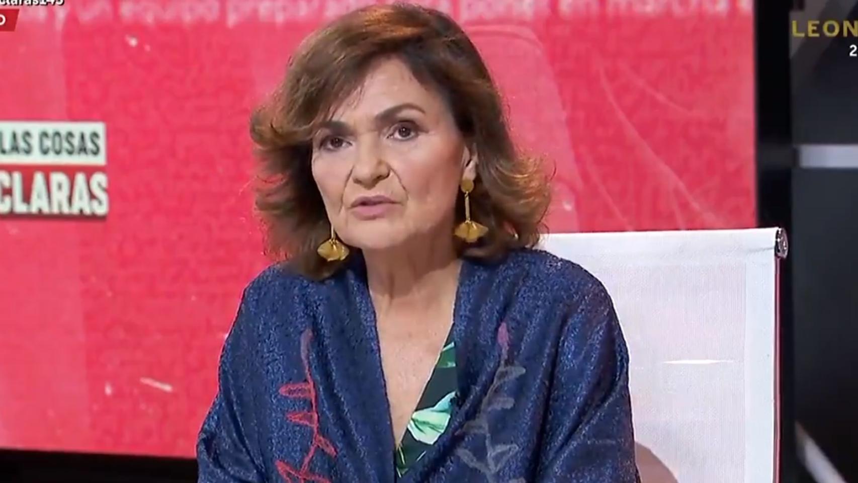 La vicepresidenta primera del Gobierno y ministra de Presidencia, Carmen Calvo, este jueves en TVE.