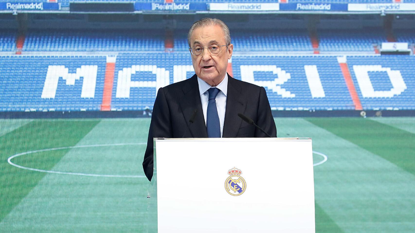 Florentino Pérez, durante el acto de despedida de Sergio Ramos.
