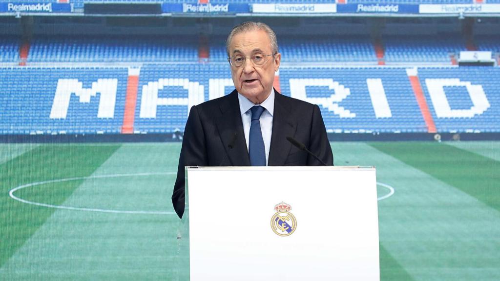 Florentino Pérez, durante el acto de despedida de Sergio Ramos.