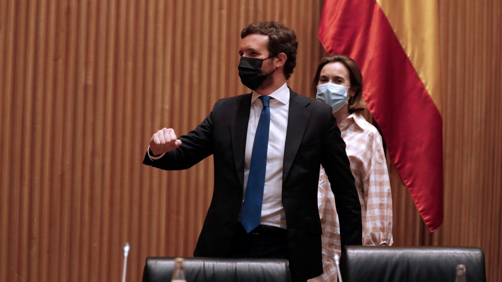 Pablo Casado, este lunes en la reunión de los grupos parlamentarios del PP.