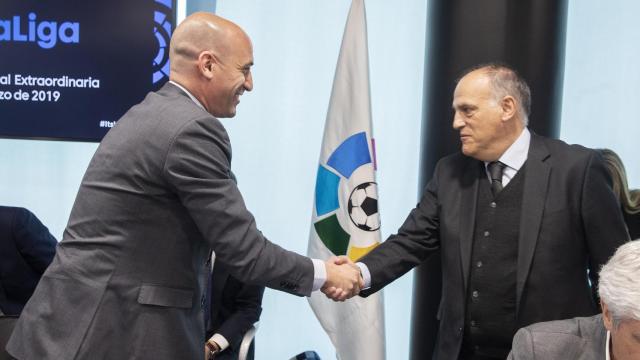 Luis Rubiales y Javier Tebas, durante un acto en 2019