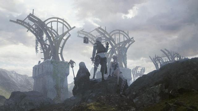 El protagonista, Grimoire Weiss, Emil y Kainé en 'Nier Replicant'