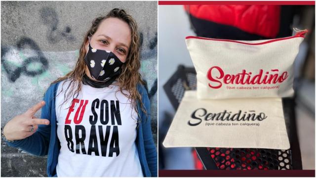 Una de las camisetas y un neceser de O carallo vintenove.