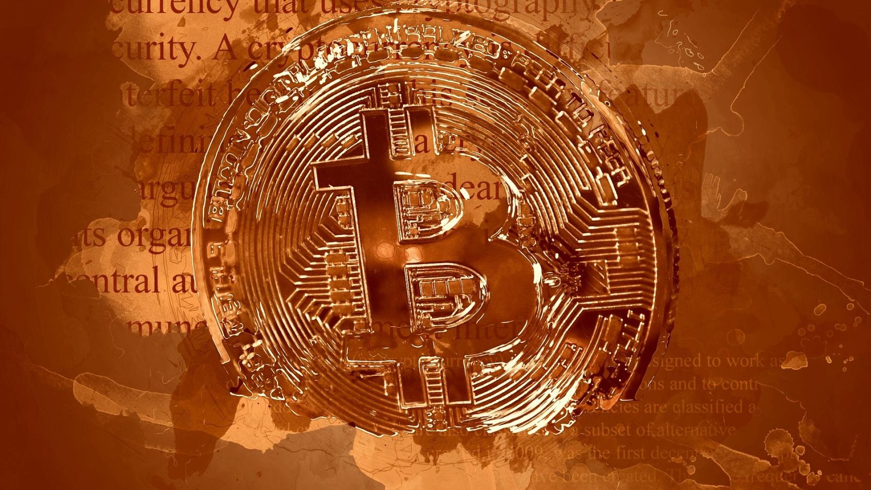 Un montaje con una moneda de bitcoin.