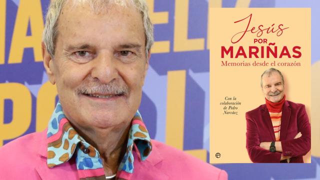 Jesús Mariñas en montaje de JALEOS con la portada de su libro, 'Jesús por Mariñas. Memorias desde el corazón'.